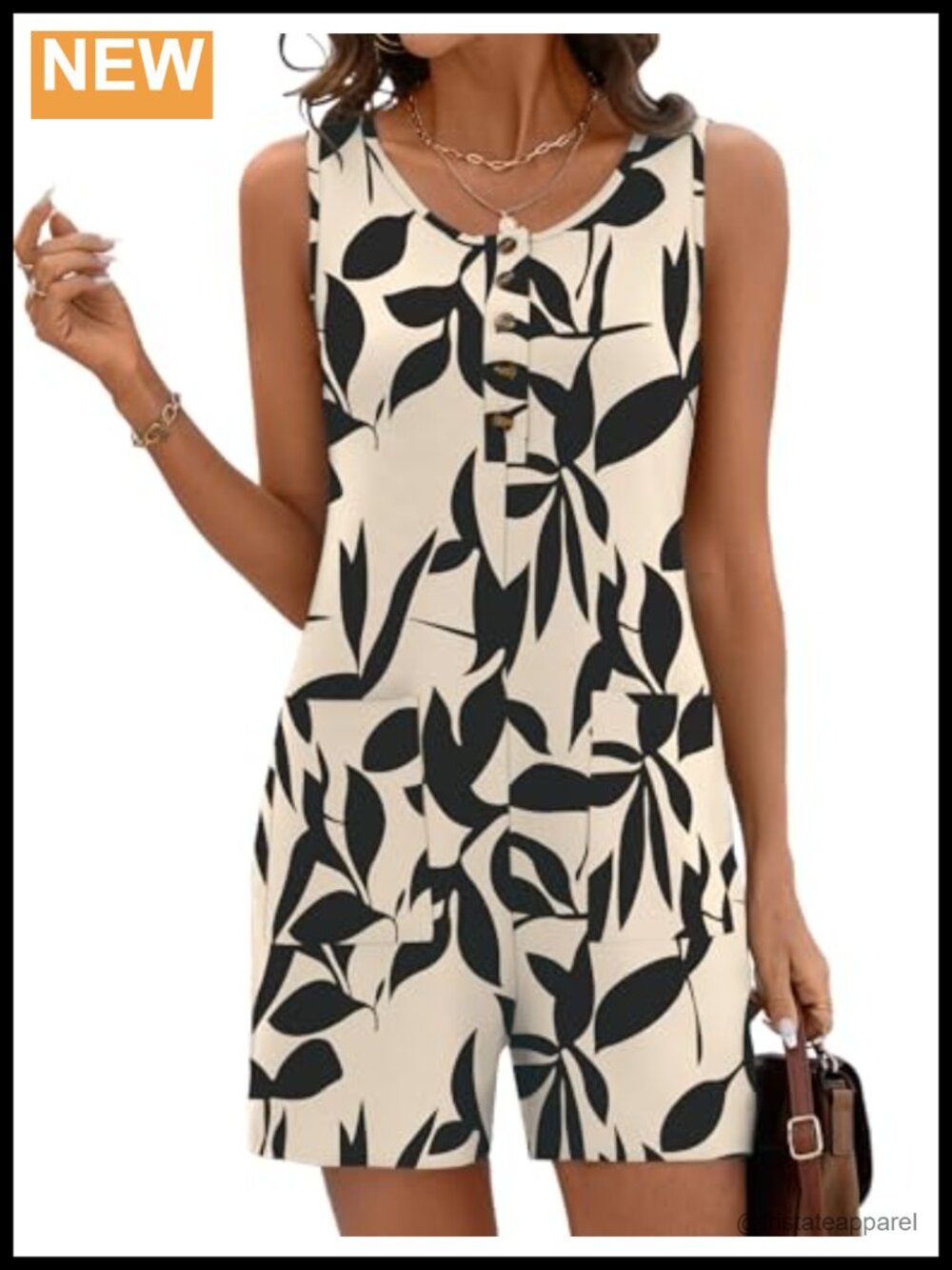 Rapbin Women's Sleeveless Scoop Neck Romper Loose Fit Button Overall with